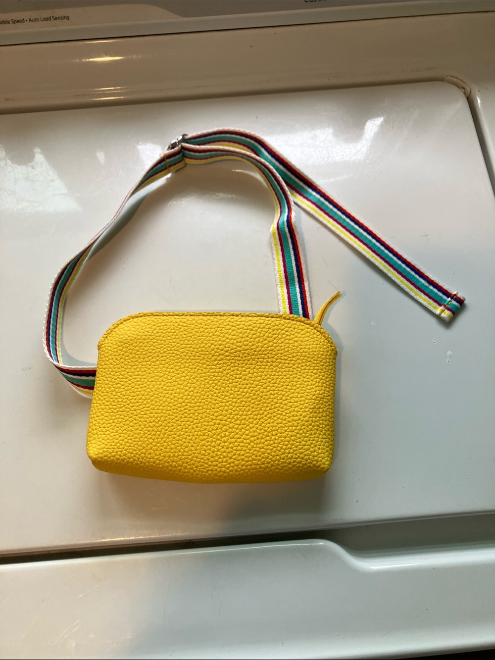 Sunshine Yellow Crossbody Bag with Rainbow Strap